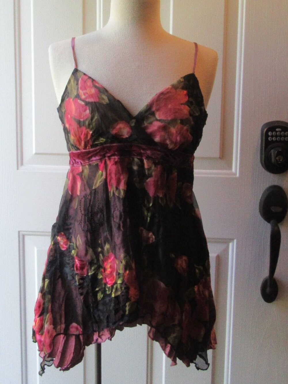 Eyeshadow brand sheer layered floral mixed media top cami Sz L whimsigoth